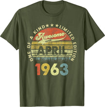 Ladda upp bild till gallerivisning, 60 årspresent 60 år gammal fantastisk sedan april 1963 T shirt

