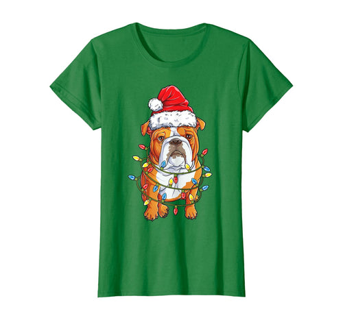 English Bulldog Santa Christmas Tree Lights Xmas Gifts Boys T-Shirt 201320