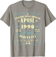 Ladda upp bild till gallerivisning, 33 år gammal 33 årspresent Legends Född i april 1990 T shirt
