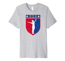 Ladda upp bild till gallerivisning, Distressed USA Red, White and Blue Soccer US Shield Flag Premium T-Shirt 90897
