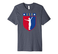 Ladda upp bild till gallerivisning, Distressed USA Red, White and Blue Soccer US Shield Flag Premium T-Shirt 90897
