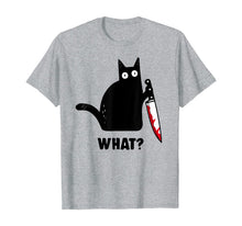 Ladda upp bild till gallerivisning, Cat What? Funny Black Cat Shirt, Murderous Cat With Knife T-Shirt 48352
